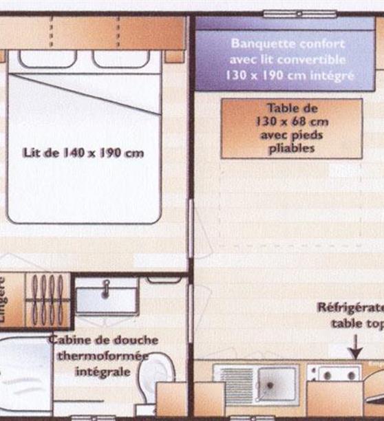 Plan mobil-home Matelot camping Les Embruns Camoël entre Arzal, La Roche Bernard et Pénestin sud Morbihan